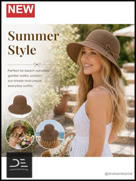 Handwoven Paper Straw Bucket Hat with Wide Brim, Packable and Adjustable main image 4